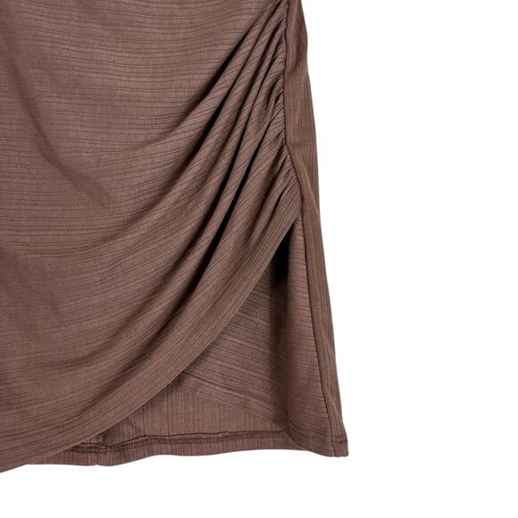 Forever 21 Mini Skirt Womens M Brown Ruched Slit Bodycon Stretch Earthy Neutral - Picture 2 of 4